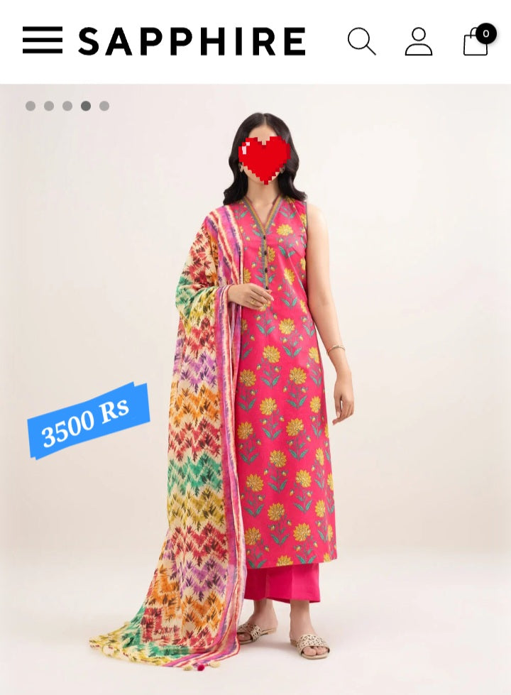 SAPPHIRE(outlet Stock) printed Lawn 3piece