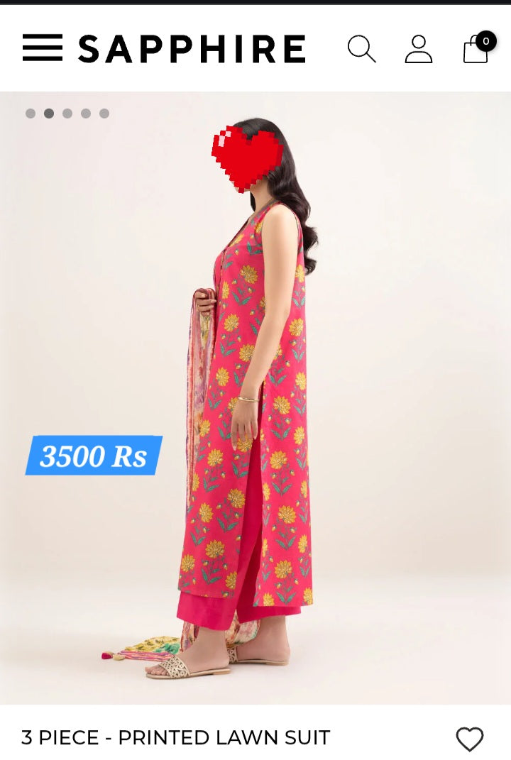 SAPPHIRE(outlet Stock) printed Lawn 3piece