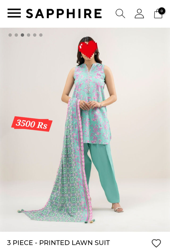 SAPPHIRE(outlet Stock) printed Lawn 3piece