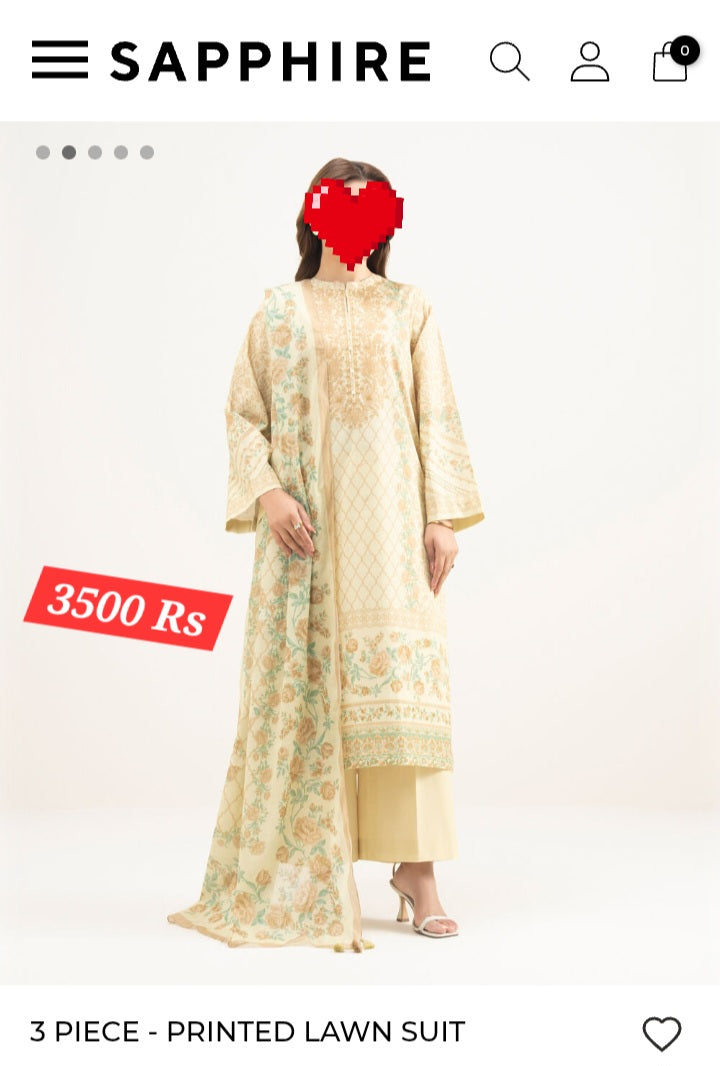 SAPPHIRE(outlet Stock) printed Lawn 3piece